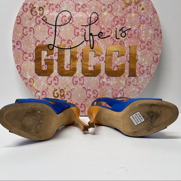 🧡SOLD! RARE MANOLO BLAHNIK DENIM & LEATHER HEELS 39 8.5 - Picture 10 of 11